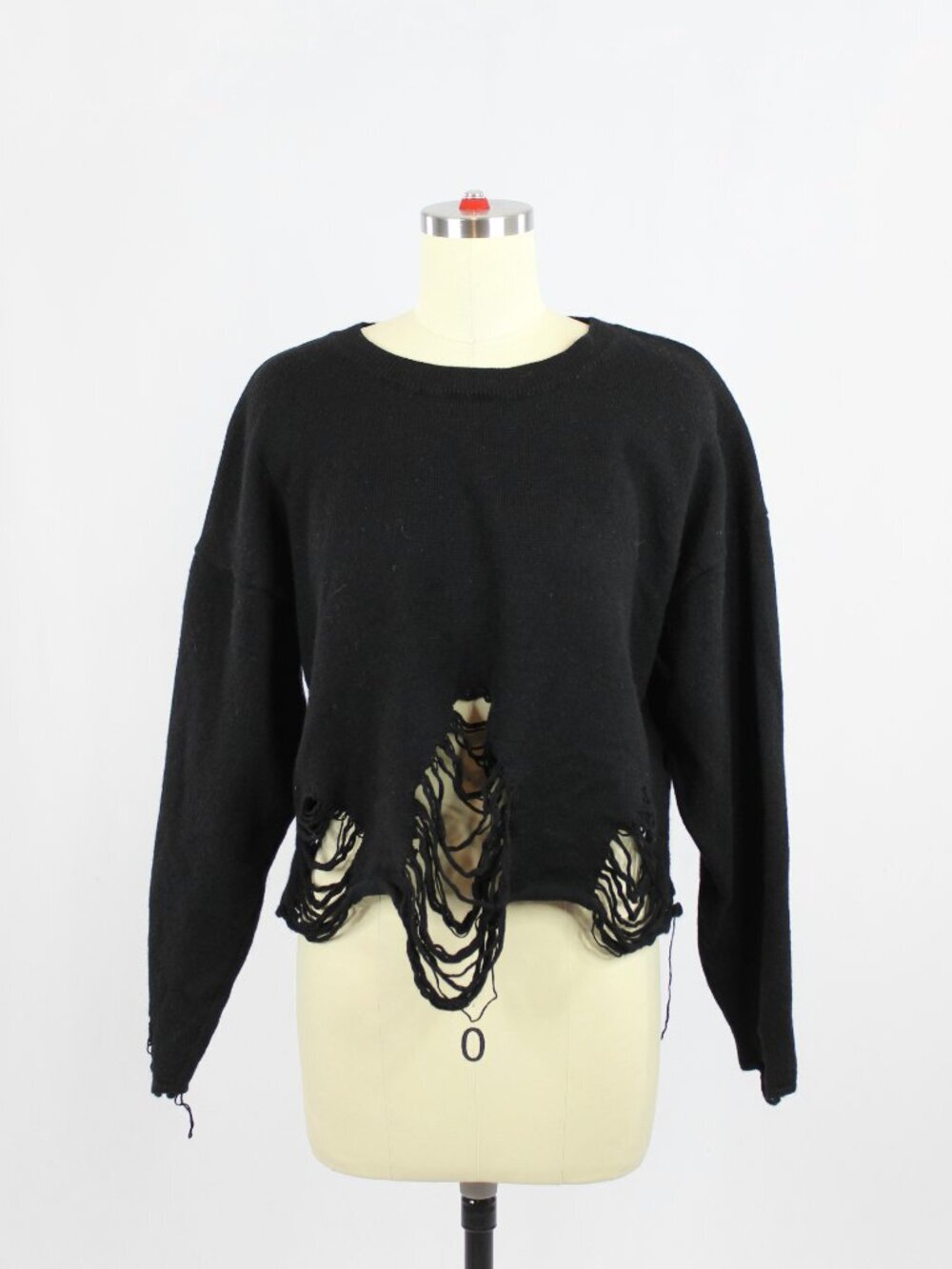 IRO Parola Black 100% Wool Knit Distressed Crew Neck Sweater, Size M